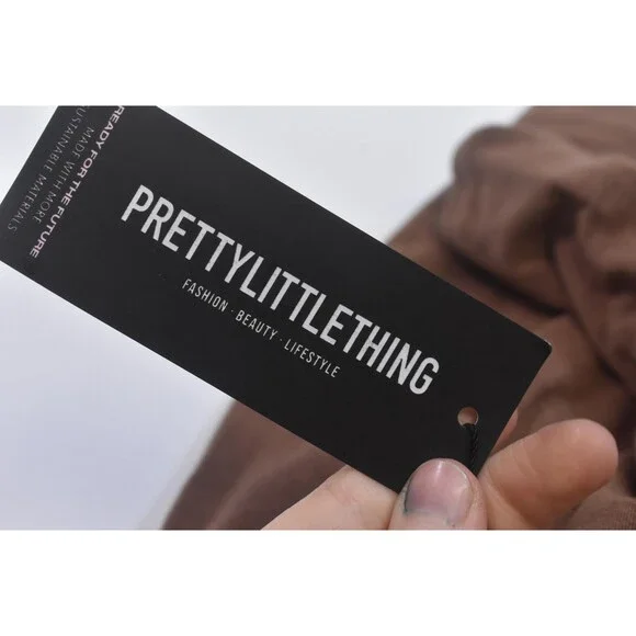 PRETTYLITTLETHING Romper Womens 8 Brown Halter Plunge Sleeveless Jersey Shorts - Picture 9 of 12